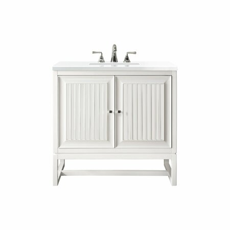 JAMES MARTIN VANITIES Athens 30in Single Vanity, Glossy White w/ 3 CM White Zeus Quartz Top E645-V30-GW-3WZ